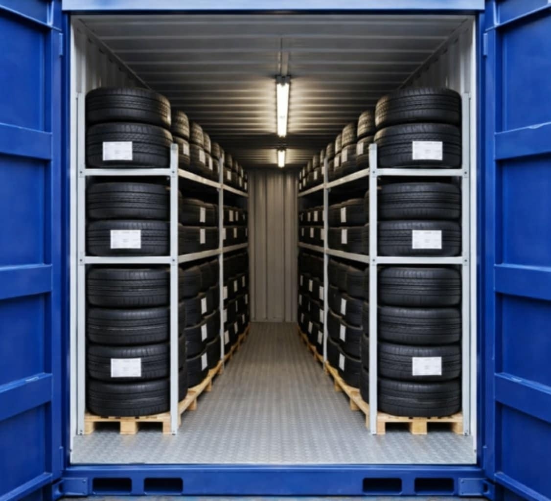 Däckhotell på Lanna Gummiverkstad